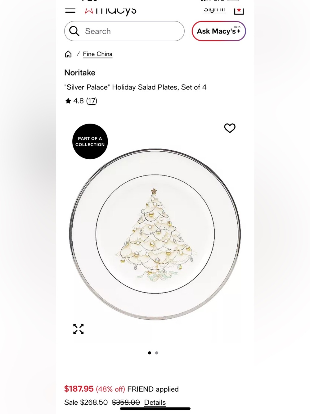 NWT Set of 4: NORITAKE Bone China Palace Christmas Platinum 4781 8.5"
SALAD - Picture 2 of 7